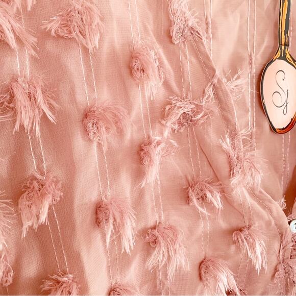 Spoon Jeans Dusty Pink Fringe Embellished Chiffon V Neck Blouse 2X NWT - Picture 4 of 9